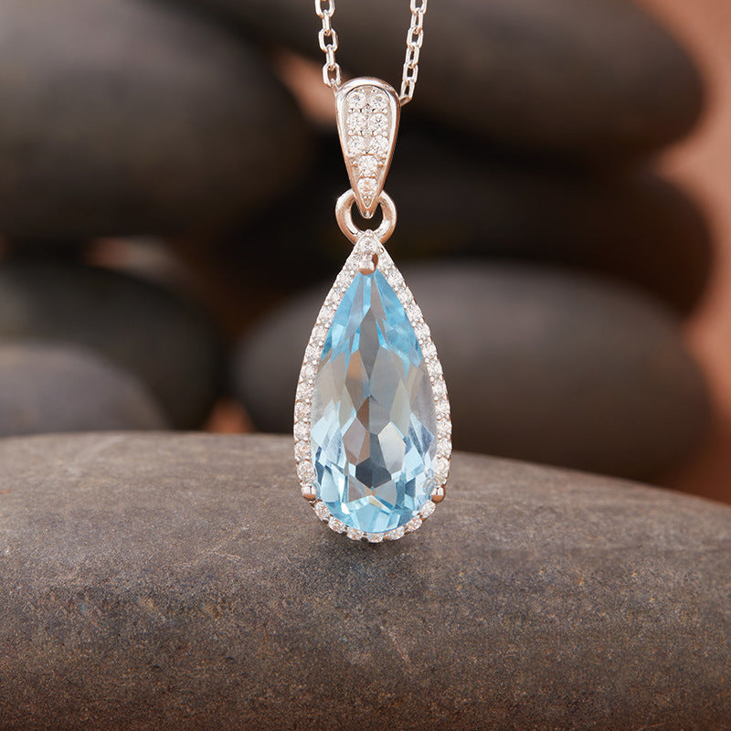 Women’s Natural Topaz &amp; Citrine Necklace Set – 925 Silver Crystal Inlay Jewelry with Drop Pendant