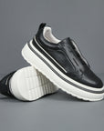 Men’s Breathable Slip-On Sneakers – Simple All-Match Cowhide Platform Casual Shoes