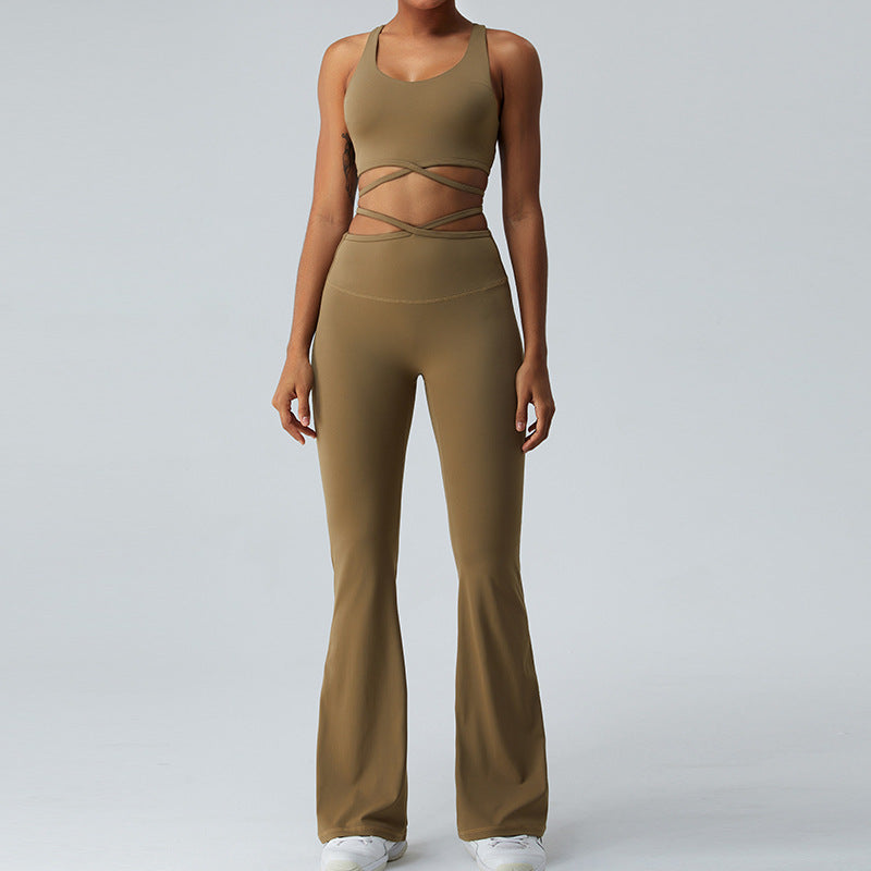 Women&#39;s Sculpting Yoga Set – Sexy Crisscross Back Tank &amp; Flattering Horn-Leg Pants