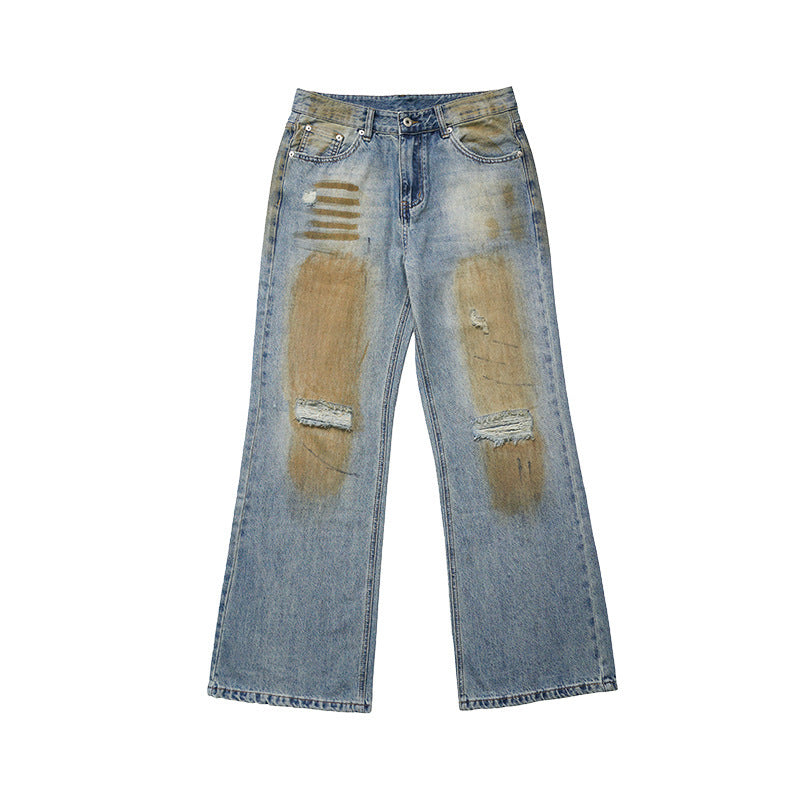 Wide Leg Straight Ripped Leisure Jeans men