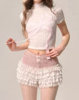 Peach Blossom Bud White French Lace Shorts