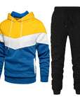Men’s Fashion Colorblock Hooded Sports Suit – Running & Outdoor Winter Tracksuit with Stitching Design
