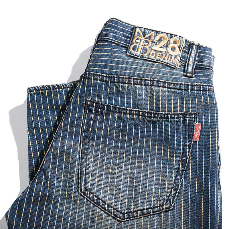 Men&#39;s Retro Loose Striped Jeans