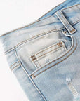 Baby Blue Wash Water Worn Patch Torn Jeans Male