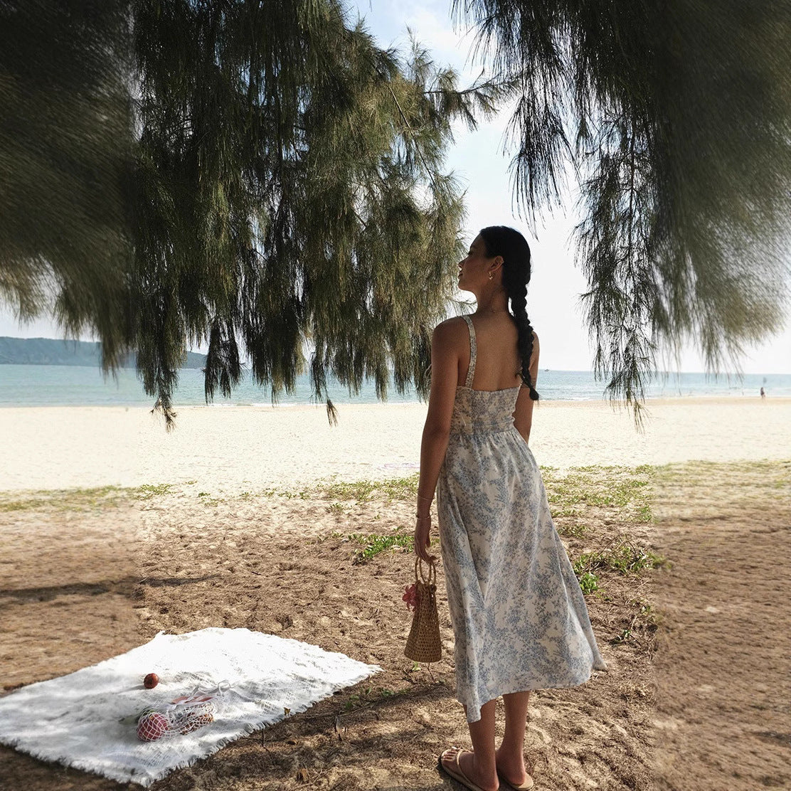 🌊 Women’s Bow Sling Dress – Seaside Elegance with a Playful Twist