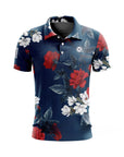 Men Golf Print Short-Sleeved Polo Shirt – Breathable Cotton Spandex Floral Performance Golf Top