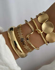 Women’s Minimalist Bracelet Set – Wavy Knot, Geometric Circle & Open Metal Layering Bangles (5-Piece Set)