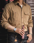 Men’s Workwear Amekaji Long-Sleeve Shirt – Lapel Cardigan Style