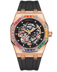 Men's Silicone Band Rainbow Diamond Automatic Mechanical Watch