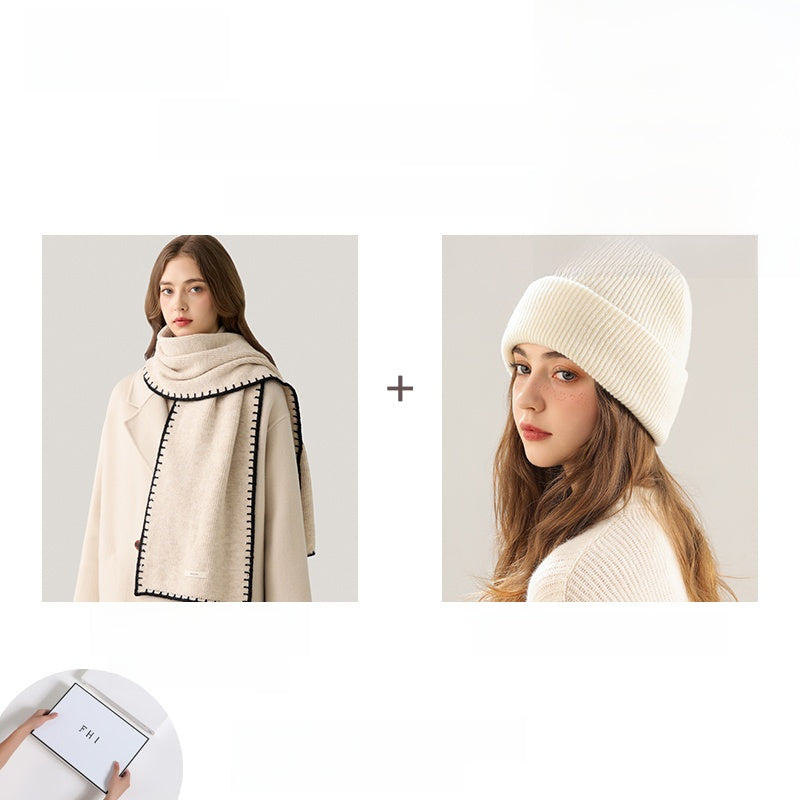 Women’s Wool Scarf Set – Soft Warm Color Block Winter Scarf with Gift Box, Long Windproof Wrap for Outdoor &amp; Everyday Wear