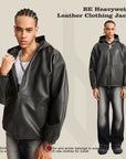 Retro Large Profile Leather Coat Men