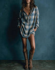 New Plaid Duplex Printing Long Sleeve Cardigan Dress