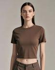 Women’s Cropped Cotton T-Shirt – American Style Short Sleeve Slim Fit Tee with Round Neck, Soft Fabric & Trendy Navel-Length Design