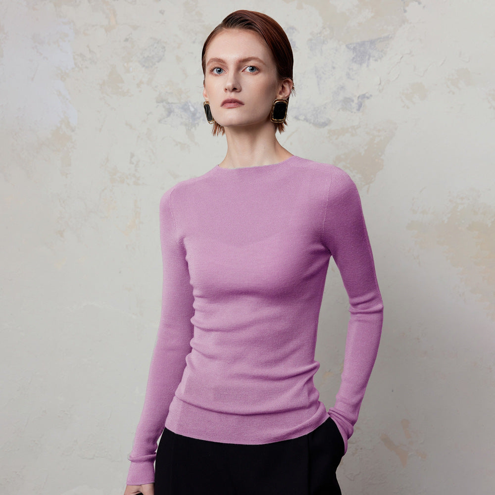 Women 95% Fine-Spun Wool Slim Fit Sweater – Lightweight Round Neck Long Sleeve Pullover Knit Top