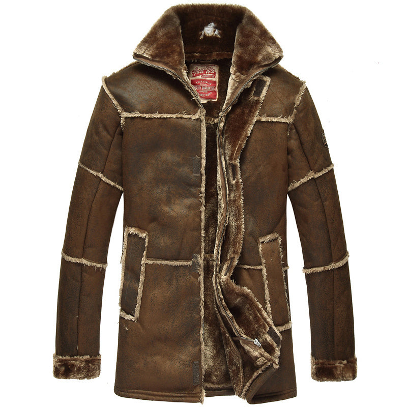 Men’s Mid-Length Leather Jacket – Rugged Elegance in Camel, Chocolate &amp; Bronze