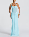 Women’s Elegant Halter Tie-Neck Mesh Ribbon A-Line Long Dress