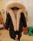 Extended Black Golden Lock Warm Fox Fur COAT  (3 TO 7 DAYS SHIPPING)