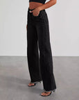 High Waist Jeans With Pockets Comfortable Slim Fit Straight Wide-leg