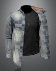 Patch Denim Shirt Punk Shirt Men