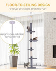 9 Foot Adjustable Height Floor To Ceiling Vertical Cat Tree - (USA ONLY + 3 TO 5 DAY SHIPPING)