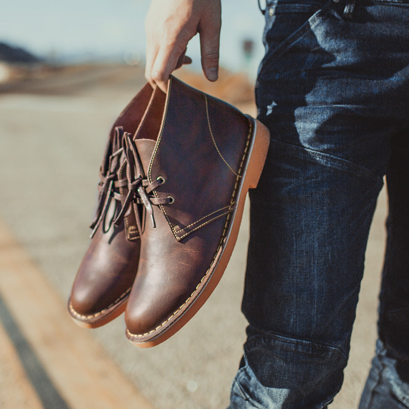 Men&#39;s  Low Top Cowhide genuine leather Martin Boots