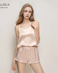 Women 100% Mulberry Silk Pajama Set – Sleeveless Top and Shorts Lightweight Breathable Summer Loungewear