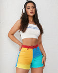 🌸 Floral Spliced Casual Shorts for Women – Playful & Stylish