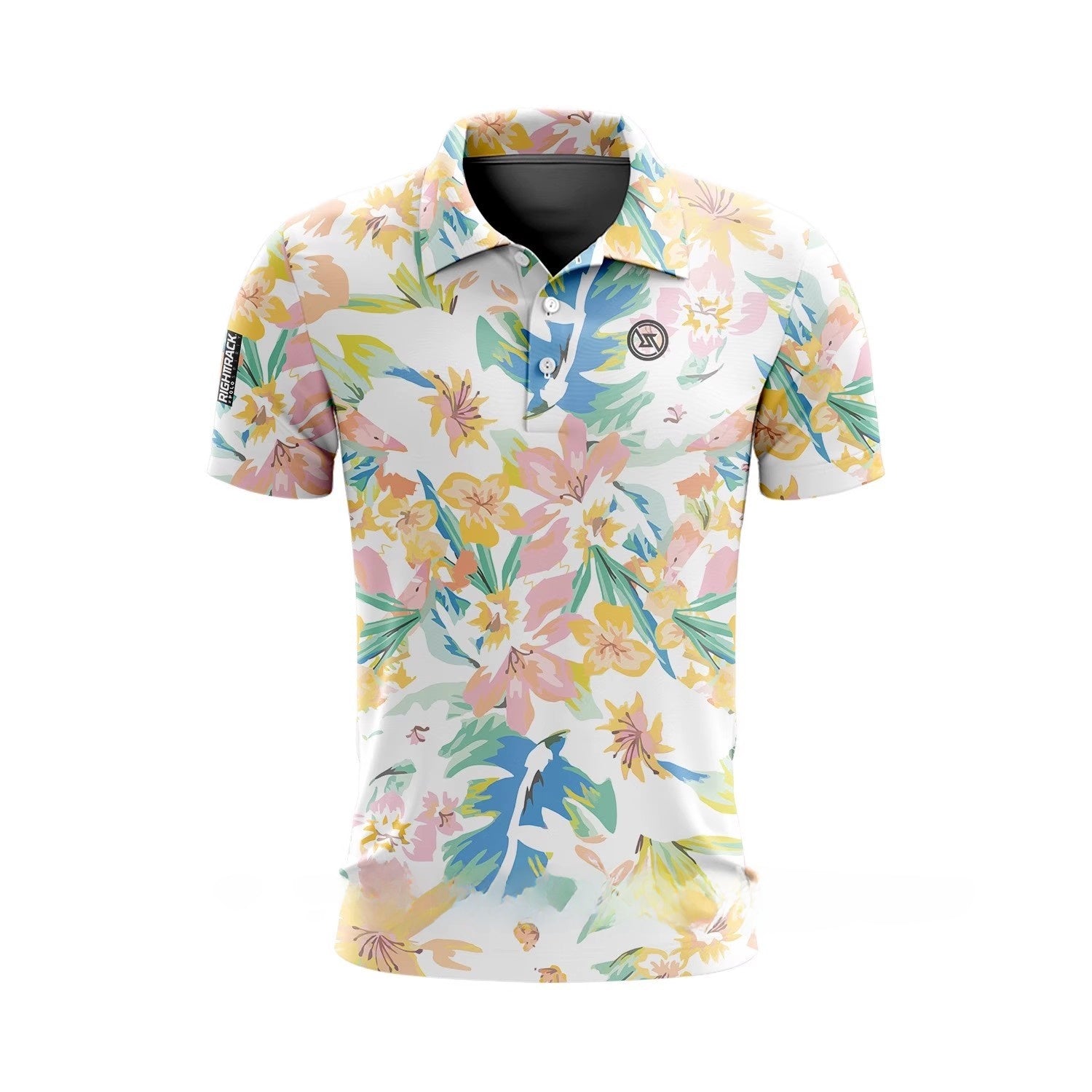 Men Golf Print Short-Sleeved Polo Shirt – Breathable Cotton Spandex Floral Performance Golf Top