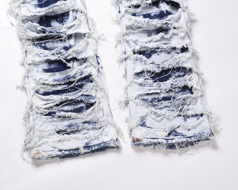 Blue Ripped Zipper Pants