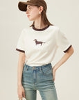 Women’s Retro Contrast Color T-Shirt – Korean Style Short Sleeve