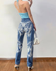 🦋 Women’s High-Rise Straight-Leg Butterfly Print Jeans – Street Style