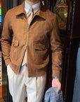 Suede Coffee Bomber Jacket For Man