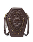 Women’s Gothic Coffin Shape Crossbody Bag – PU Leather Shoulder Purse with Chain Detail & Adjustable Strap