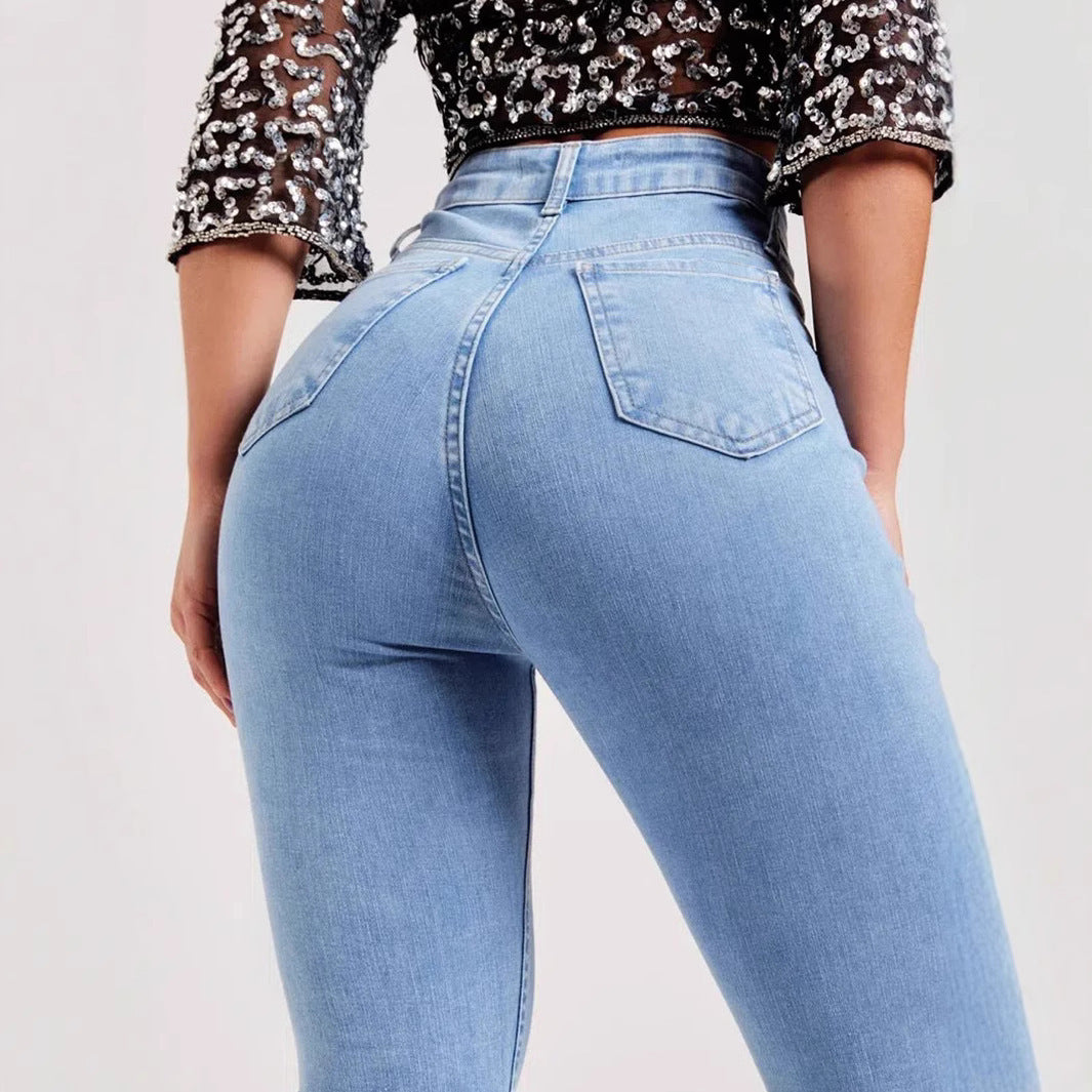 👖 Women’s Slim Fit Bootcut jeans – Light Blue Mid-Rise Stretch Cotton Pants (S-XXL)