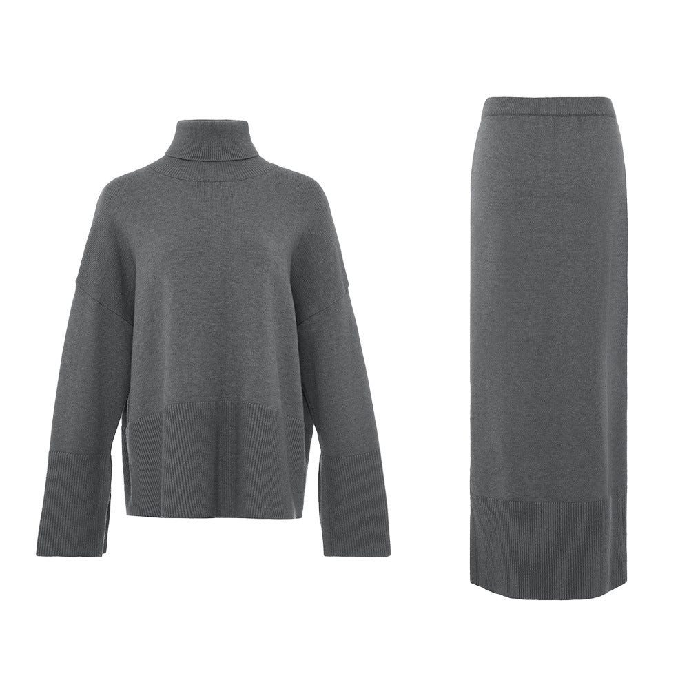 Women’s Loose Sweater &amp; Split Skirt Set – Effortless Elegance for the Modern Socialite