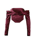 Women’s One-Shoulder Satin Tunic – Long Sleeve Herringbone Stitch Blouse