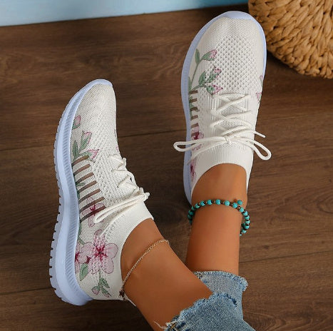 Women&#39;s Fashion Casual Flyknit Wedge Lace-up Mesh Shoes