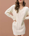 WOMEN Mid-length Sweater V-neck Knitted Twist Dress