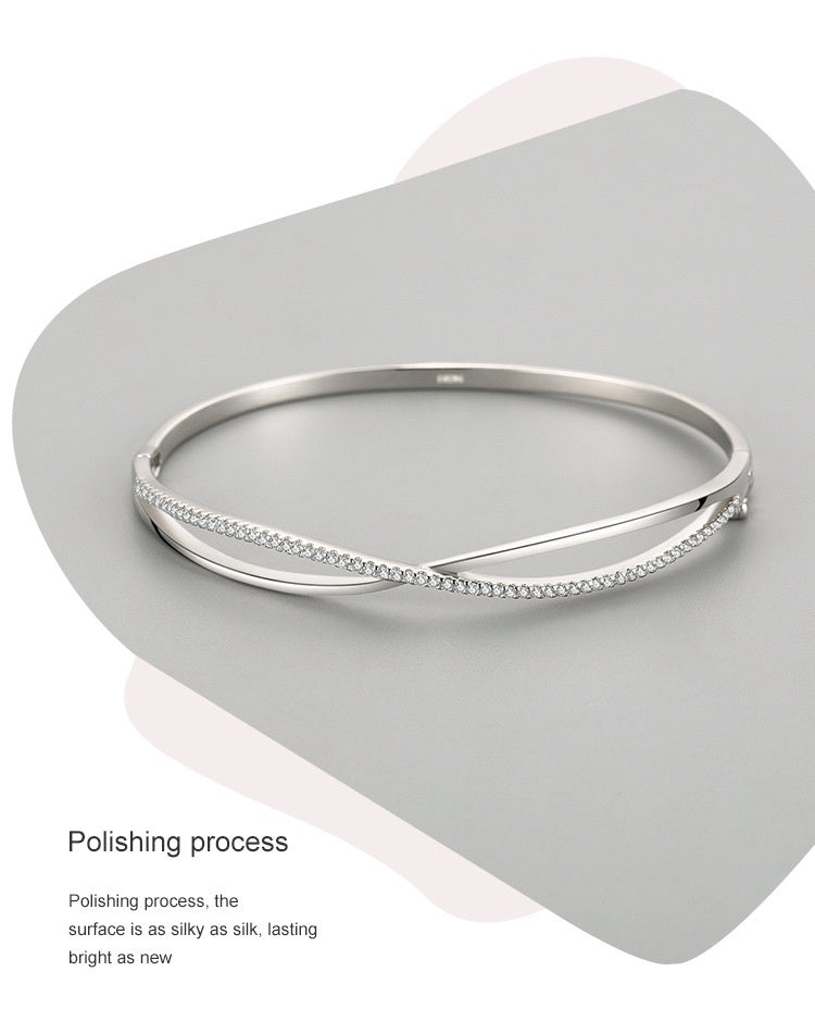 S925 Sterling Silver Cross Diamond Opening Bracelet Temperament Wild ( 3 to 7 days shipping)