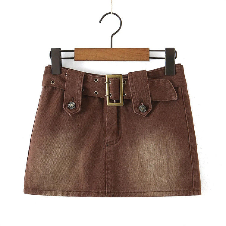 Spring Summer Pure Desire Metal Buckle Belt Short Skirt