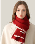 Women’s Wool Scarf Set – Soft Warm Color Block Winter Scarf with Gift Box, Long Windproof Wrap for Outdoor & Everyday Wear