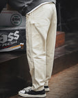 Men’s Retro Distressed Creamy-White Jeans – Loose Straight Mid-Waist Denim