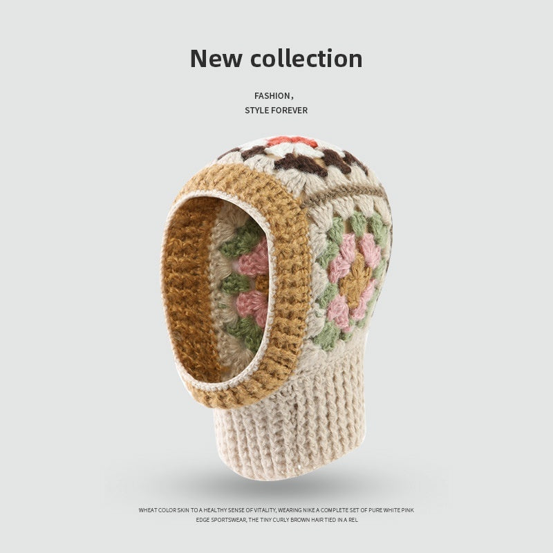 Women’s Winter Korean Crochet Flower Balaclava – Cute Warmth with Pastel Charm