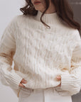 Women’s Mock Neck Cable-Knit Sweater – Loose Pullover in Ice Cream Hues