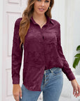 Romantic Fabric Lace Hollow-out Solid Color Long-sleeved Shirt