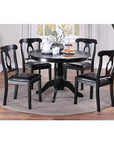 5pc Set Round Table 4x Side Chairs Cushion Fabric Upholstery Seat Rubberwood Black Color Furniture ( USA ONLY + 3 TO 5 DAYS SHIPPING)