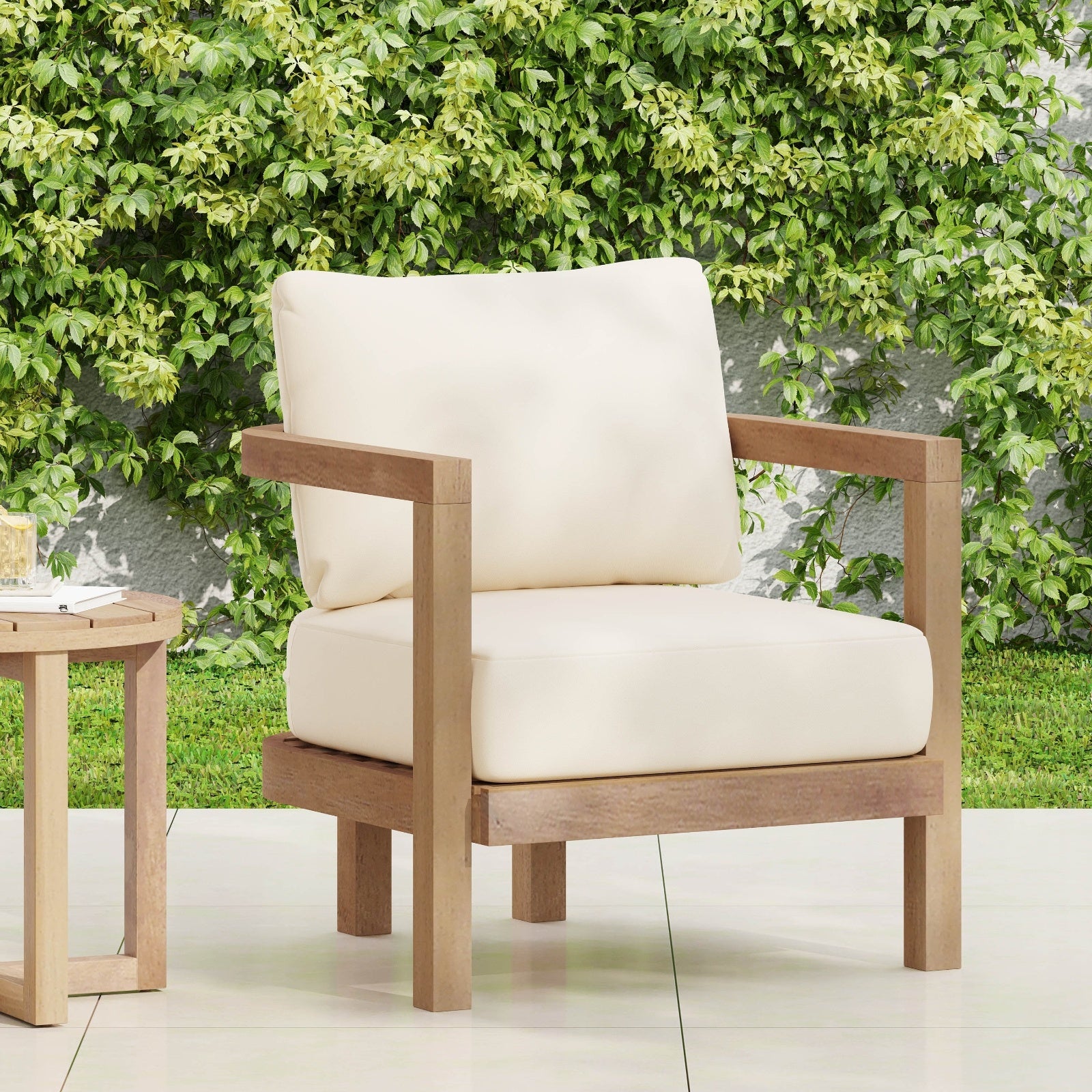 Outdoor Acacia Wood Patio Club Chair ( USA ONLY + 3 TO 5 DAYS SHIPPING)