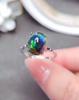 925 Silver Delicate Mosaic Natural Black Opal Ring  (3 to 7 days shipping)