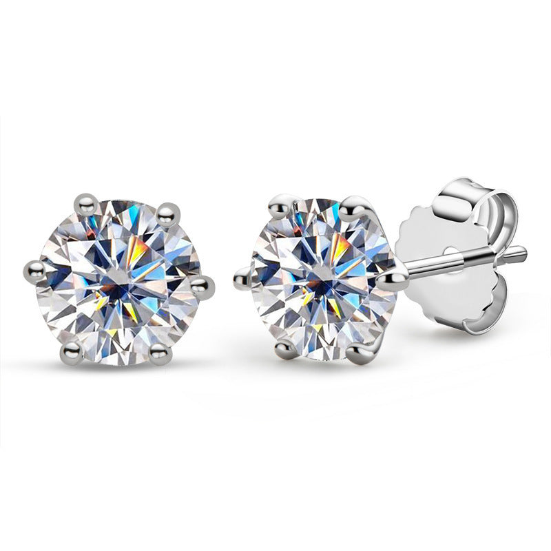 1 Karat Rhinestone Ear Studs Women&#39;s S925 Sterling Silver