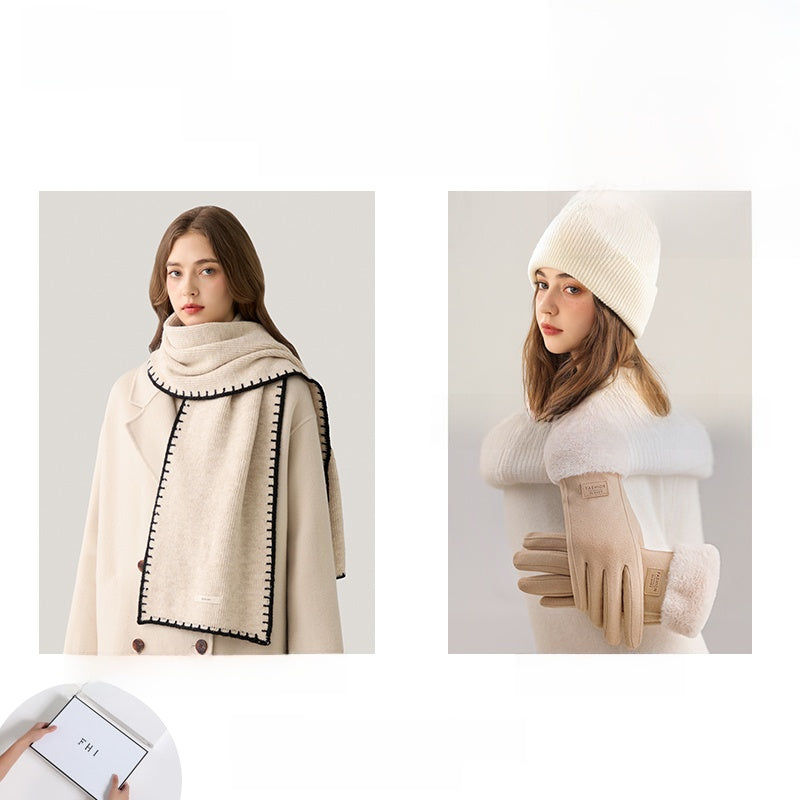 Women’s Wool Scarf Set – Soft Warm Color Block Winter Scarf with Gift Box, Long Windproof Wrap for Outdoor &amp; Everyday Wear